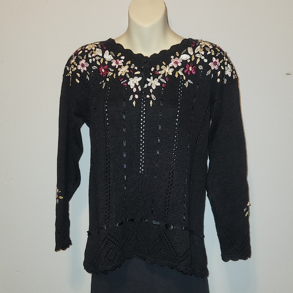 Capacity Black Floral Ribboned Sweater